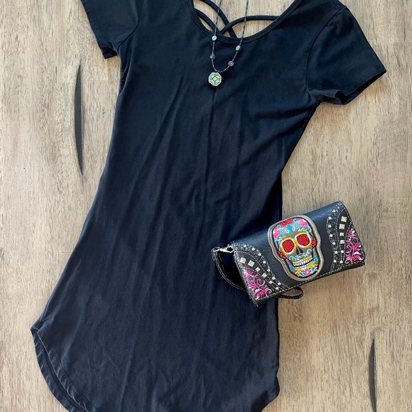 Dresses & Skirts - Black Criss Cross Caged Stretch Bodycon Dress - Small
